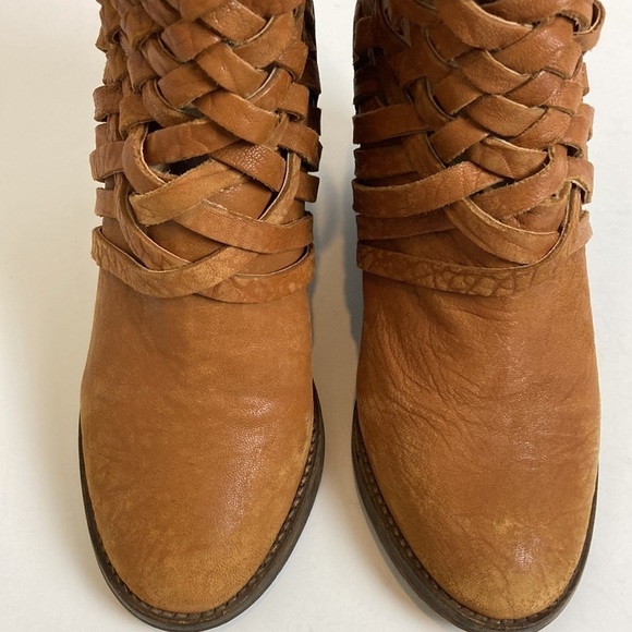 Free People Carerra Bootie 8.5 Tan Leather Woven Boho Festival Coastal Cowgirl - Picture 9 of 16